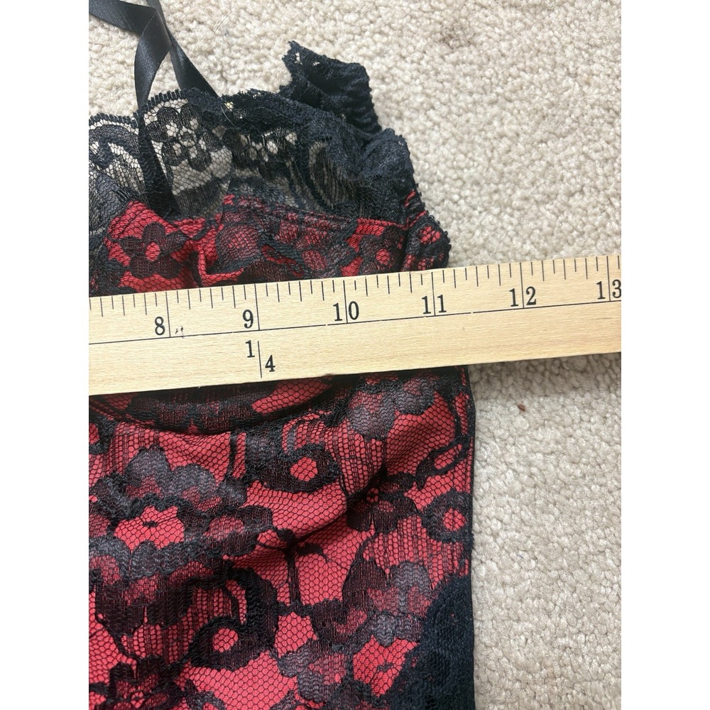 VTG 1980s VS Gold Label Romantic Black Red Lace Deep V Snap Crotch Lingerie 2XS - Picture 8 of 10